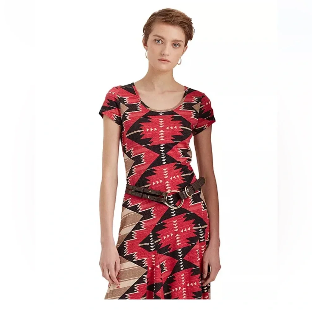 Ralph Lauren 100% cotton Red and Black Geometric Maxi Dress - Picture 4 of 13